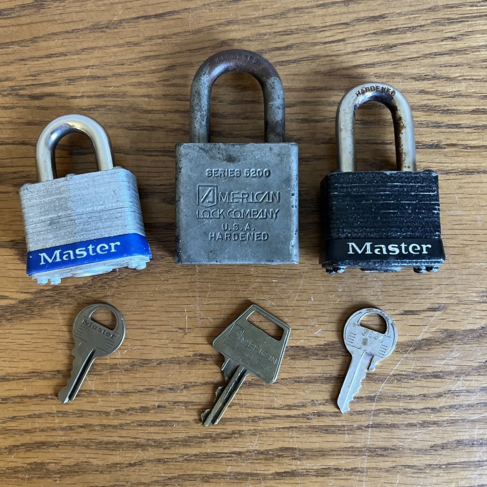 Lot Of 3 Padlocks With Keys Master American Lock Company Vintage